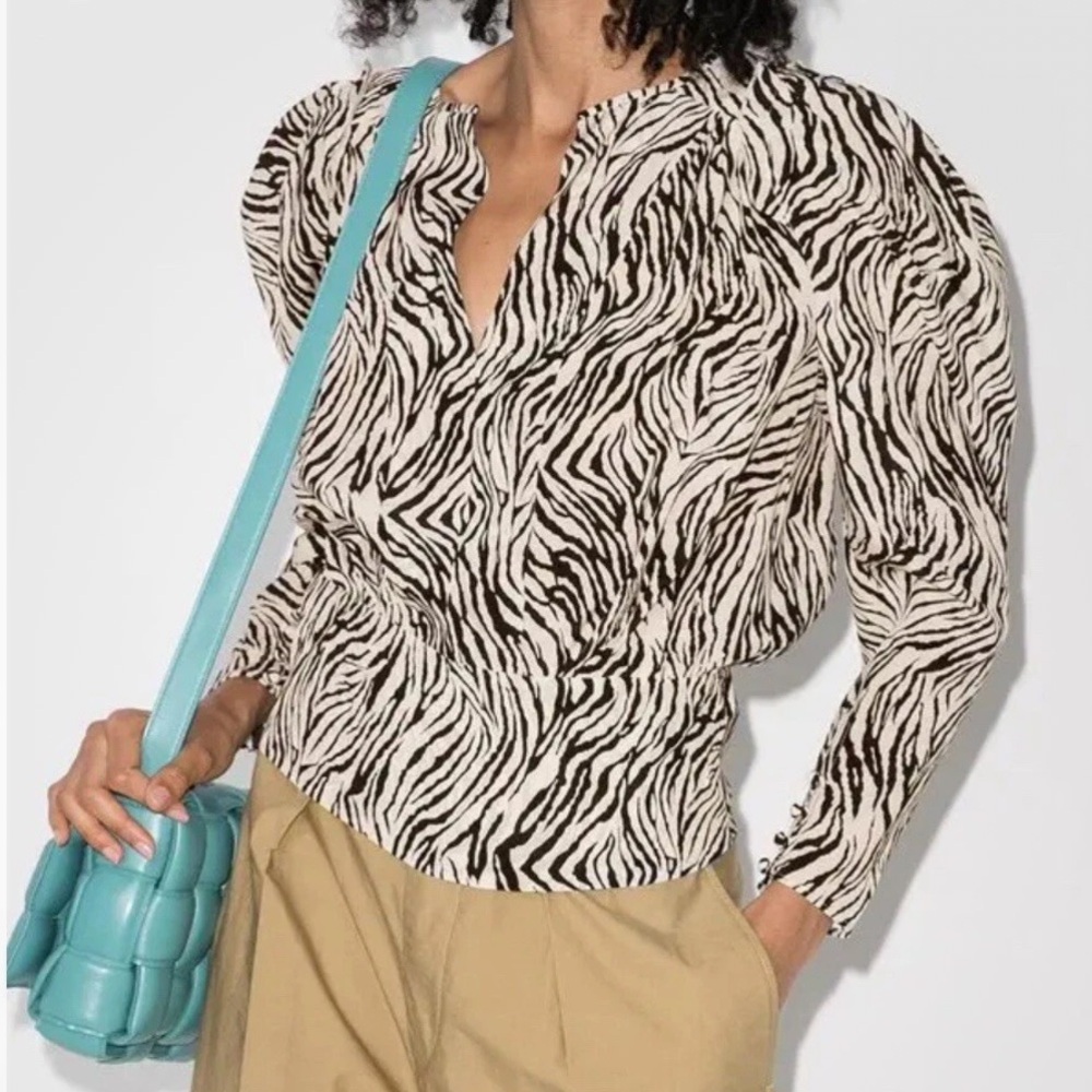 Isabel Marant Zarga Printed Blouse in Black and White Silk Size 36 small